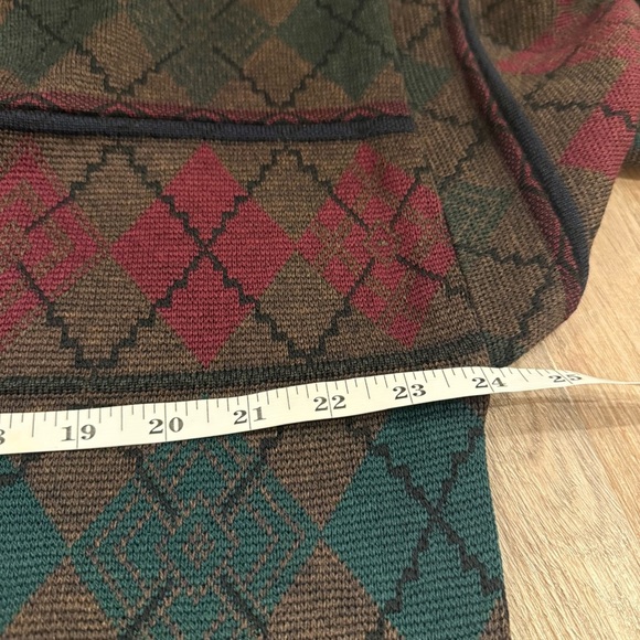 Vtg Italian Brown Argyle Wool Blend V-Neck Cardigan Grandpa Menswear Sweater L - Picture 6 of 8